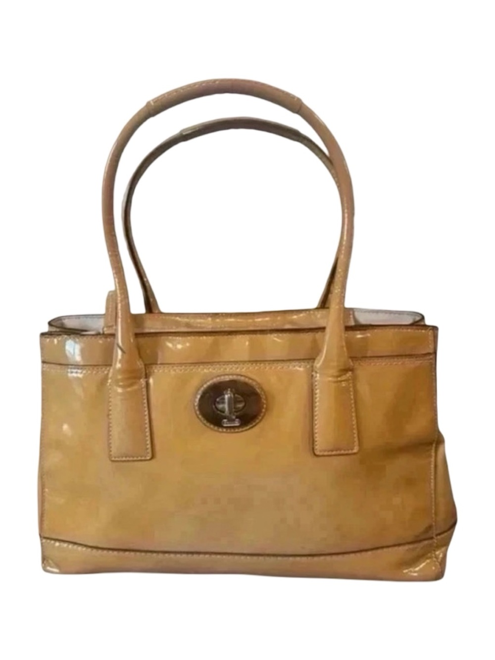 Coach Vintage Yellow Tan Patent Leather Shoulder Tote with Turn-Lock